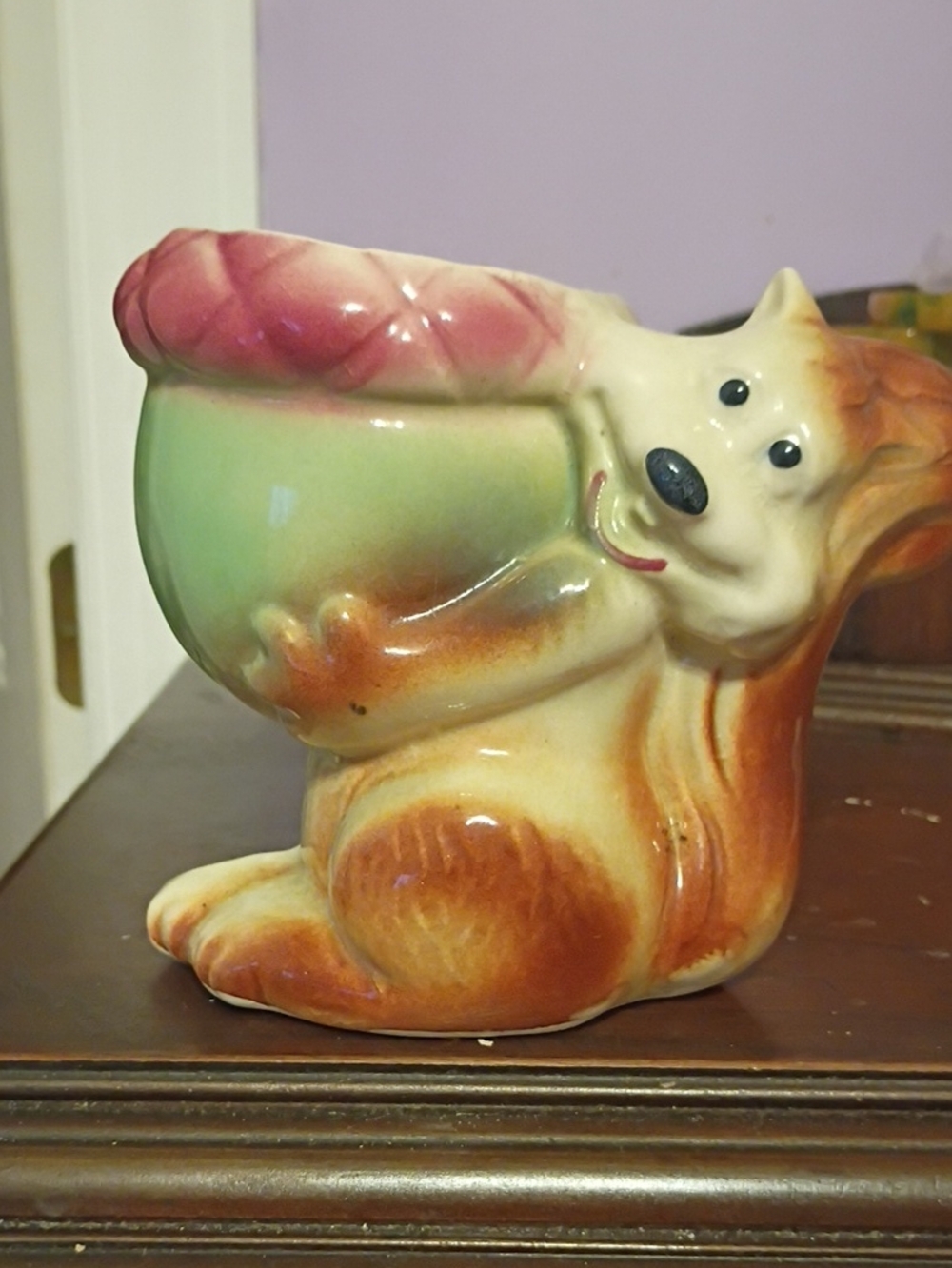 Vintage Squirrel Holding A Acorn Planter